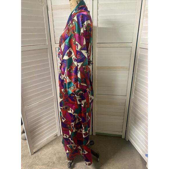 80s 90s Frederick's of Hollywood Satin Long Full Length Jewel Tone Robe Large - Picture 6 of 9